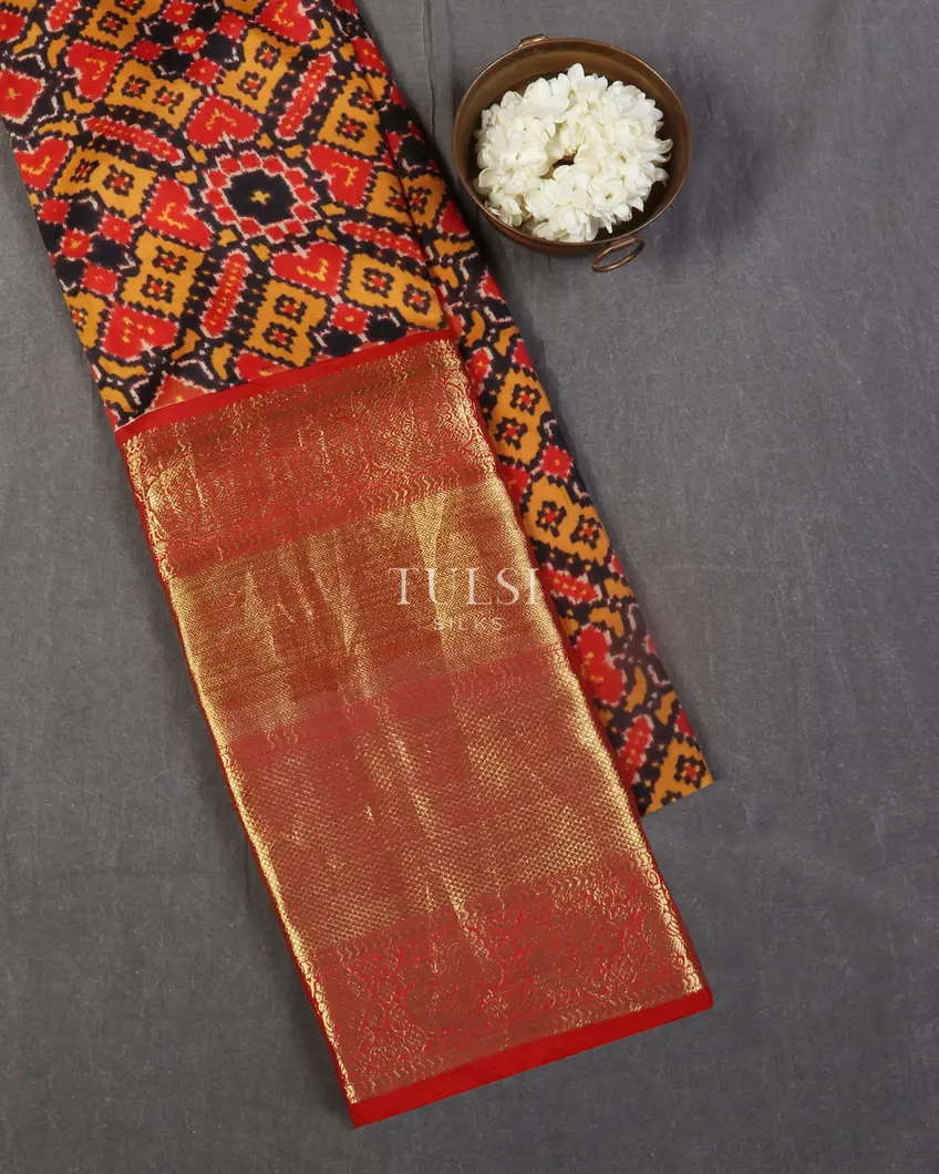 Black Printed Kanjivaram Silk Pavadai T228887-image