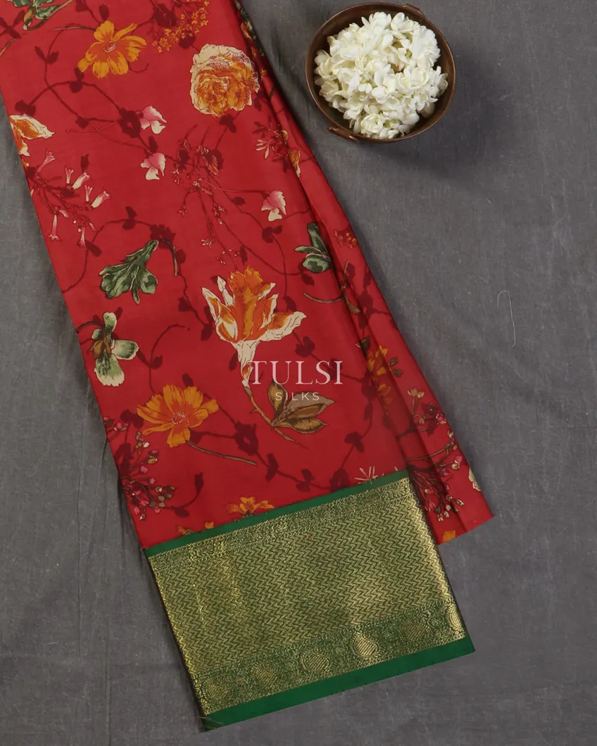 Red Printed Kanjivaram Silk Pavadai T331433-image