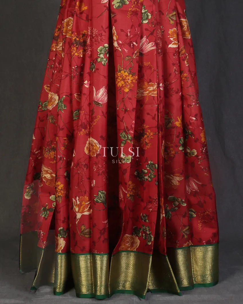Red Printed Kanjivaram Silk Pavadai T3314332