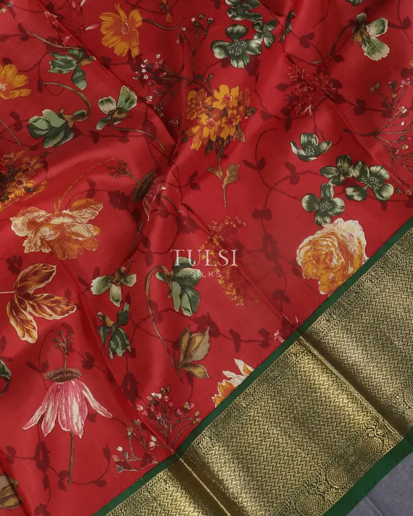 Red Printed Kanjivaram Silk Pavadai T3314334