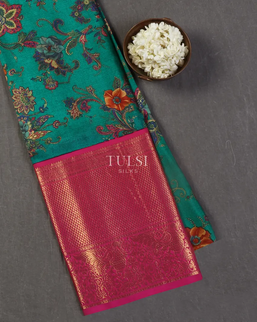 Green Printed Kanjivaram Silk Pavadai T331439-image