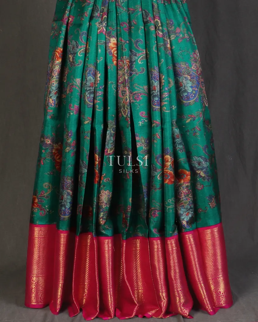 Green Printed Kanjivaram Silk Pavadai T3314392