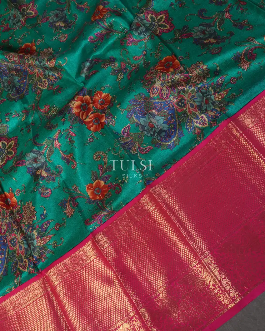 Green Printed Kanjivaram Silk Pavadai T3314394