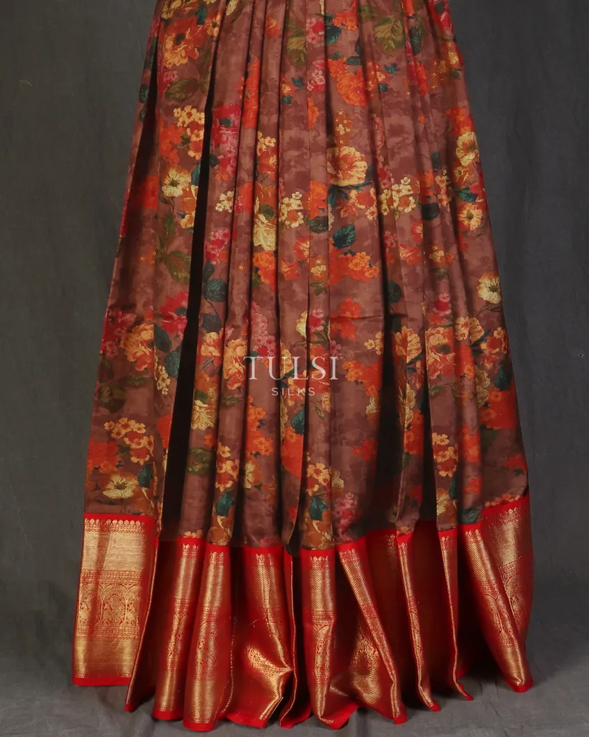 Brown Printed Kanjivaram Silk Pavadai T1836502