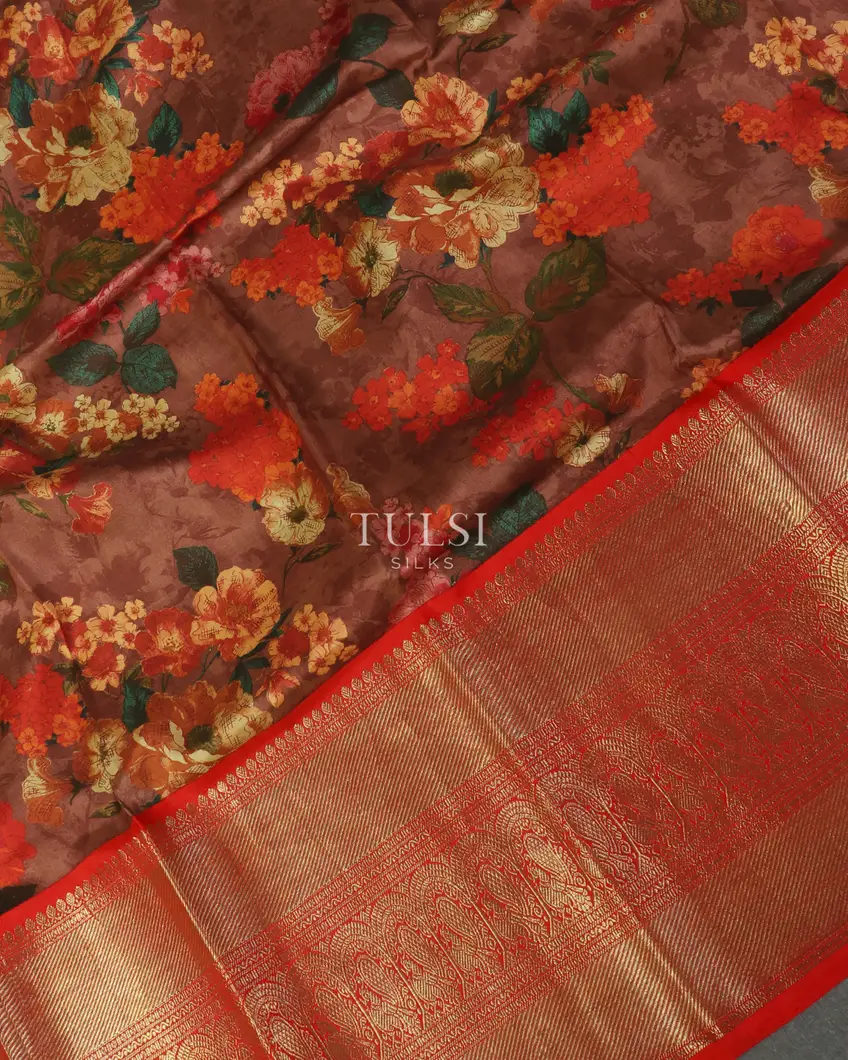 Brown Printed Kanjivaram Silk Pavadai T1836504