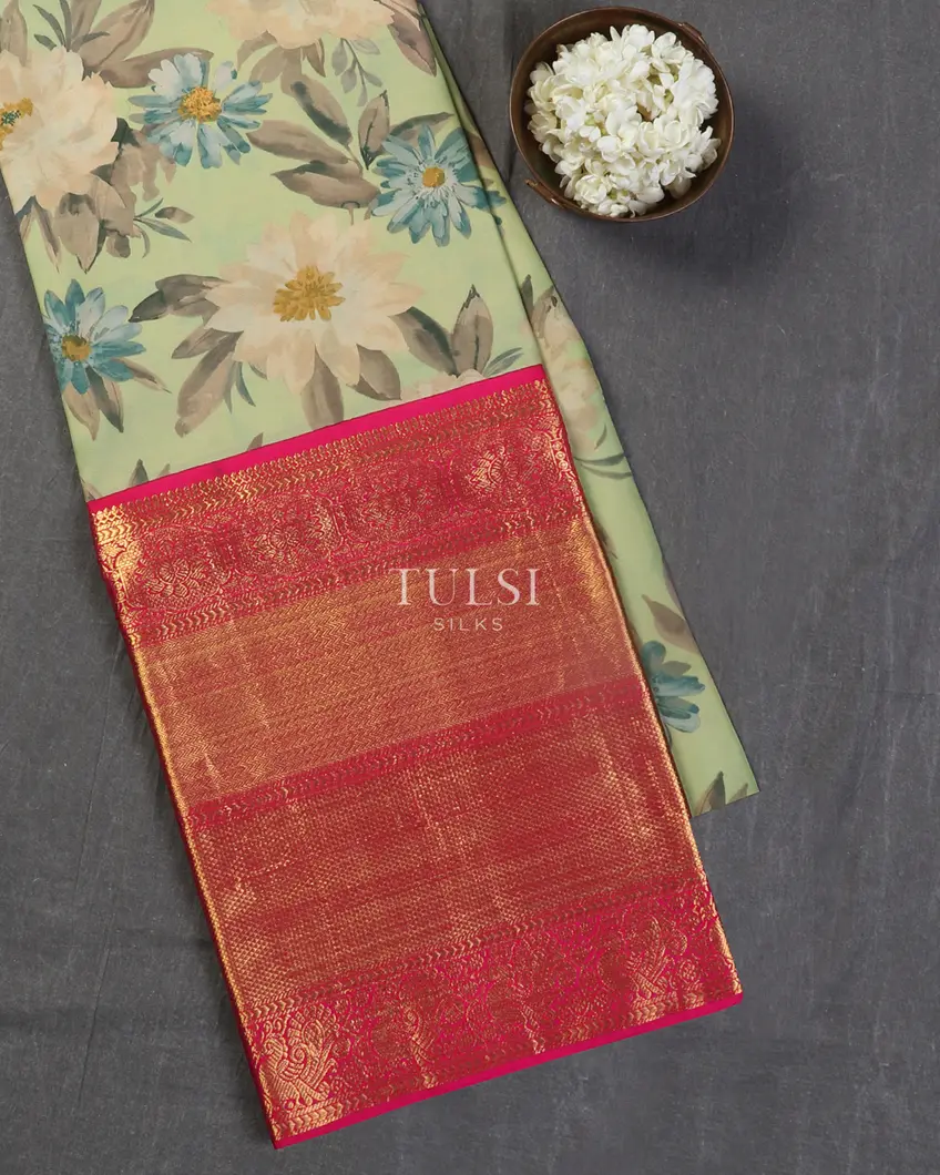 Green Printed Kanjivaram Silk Pavadai T317946-image