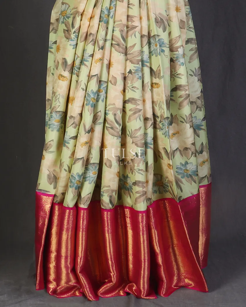Green Printed Kanjivaram Silk Pavadai T3179462