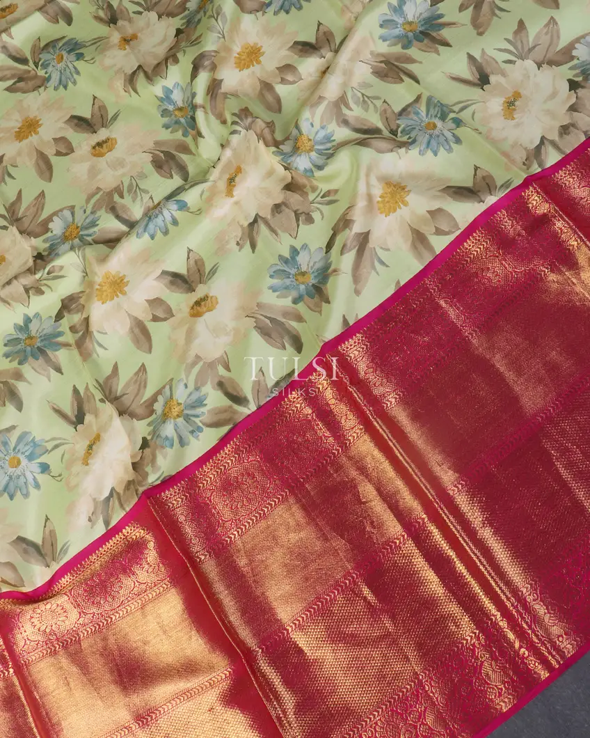 Green Printed Kanjivaram Silk Pavadai T3179464