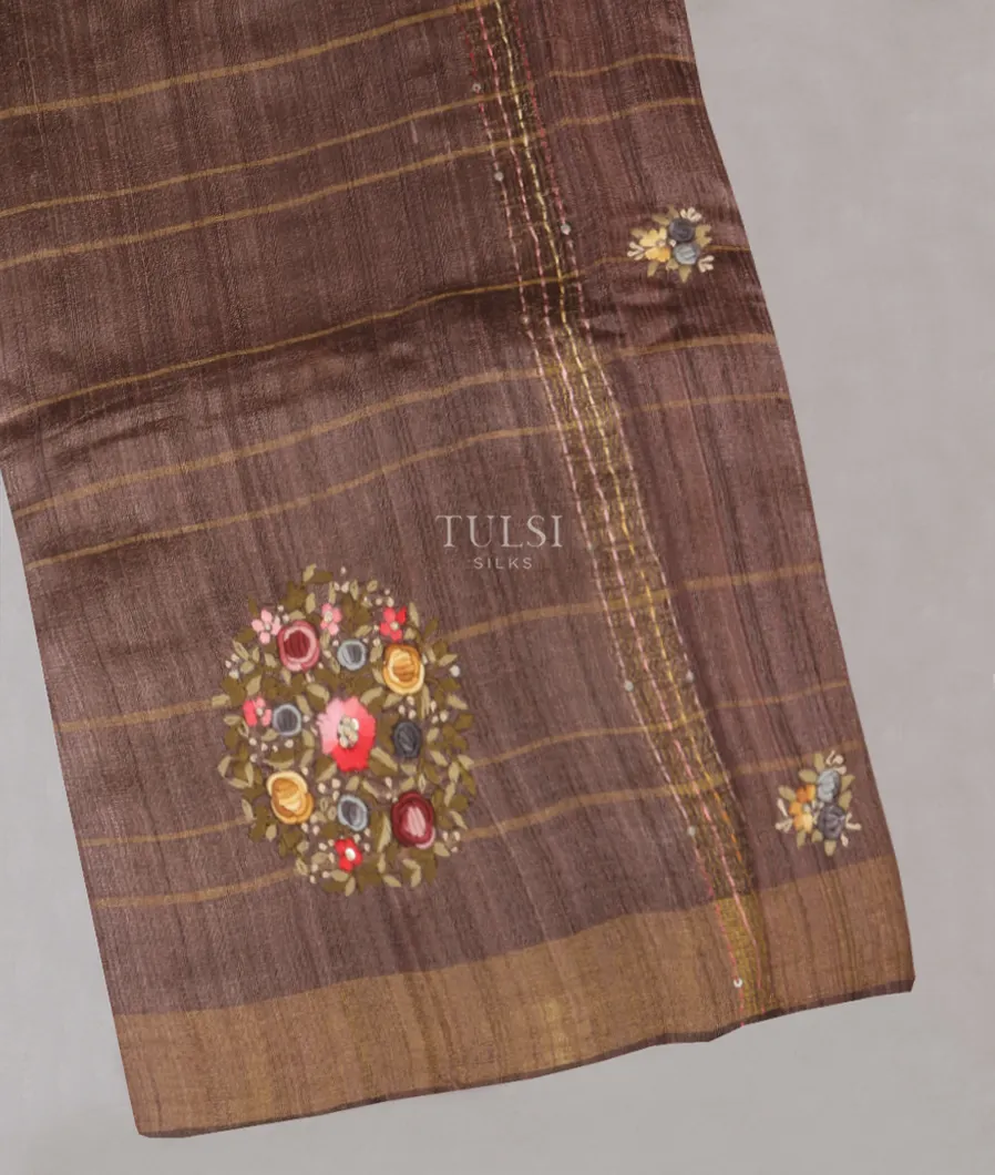 Brown Tussar Embroidery saree T521127-image