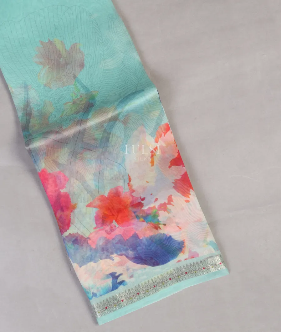 Blue Kora Organza Printed Saree T511994-image