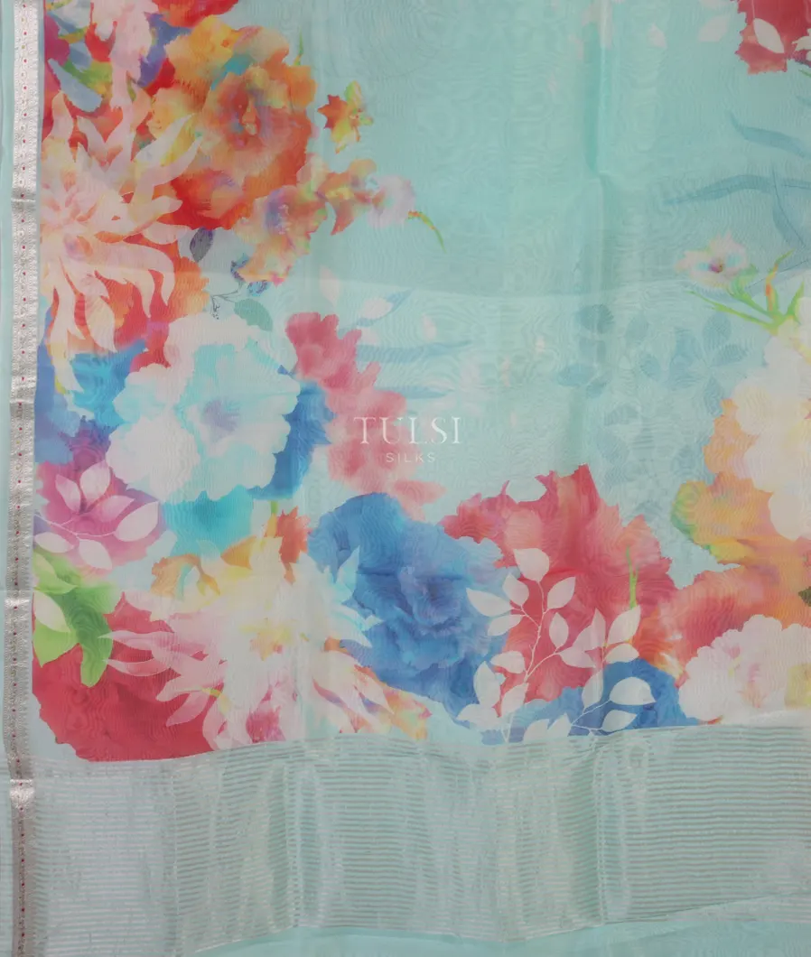 Blue Kora Organza Printed Saree T5119944