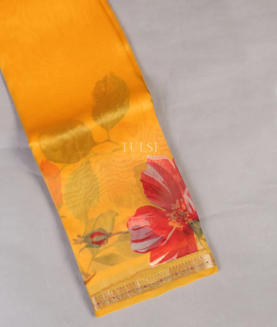 Yellow Kora Organza Printed Saree T511996-image