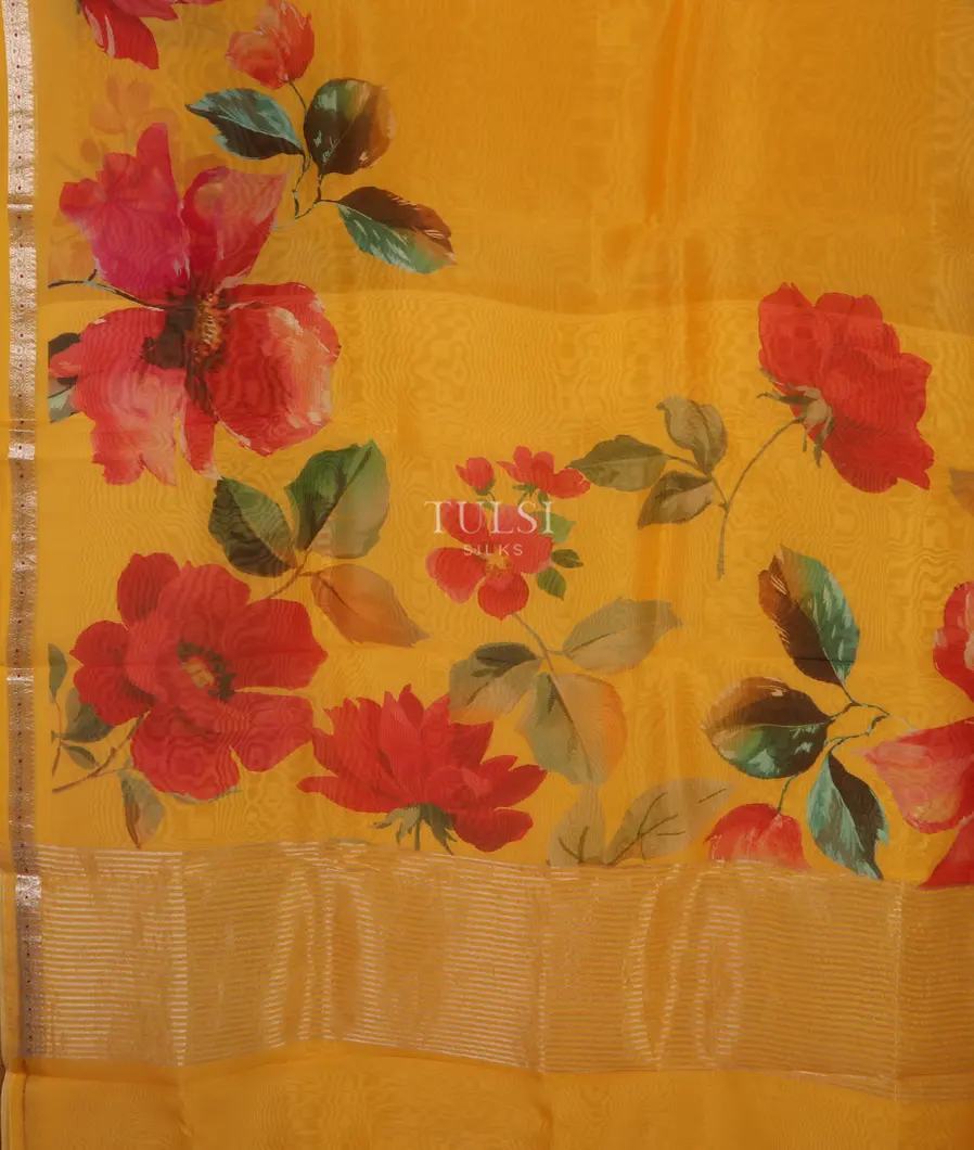 Yellow Kora Organza Printed Saree T5119964