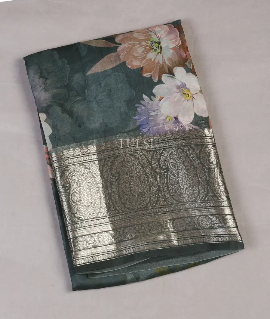 Grey Kora Organza Printed Saree T519739-image