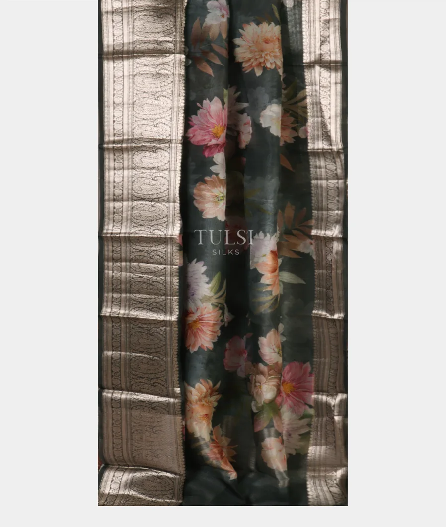 Grey Kora Organza Printed Saree T5197392