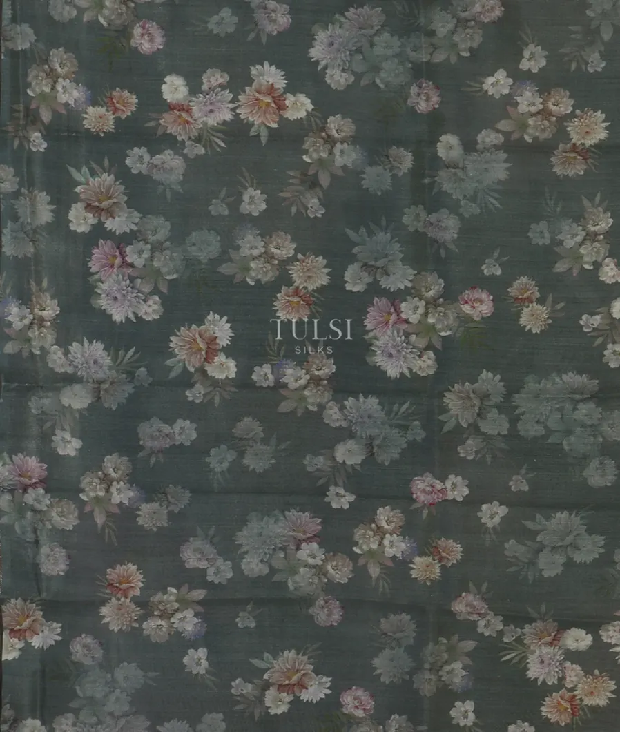 Grey Kora Organza Printed Saree T5197393