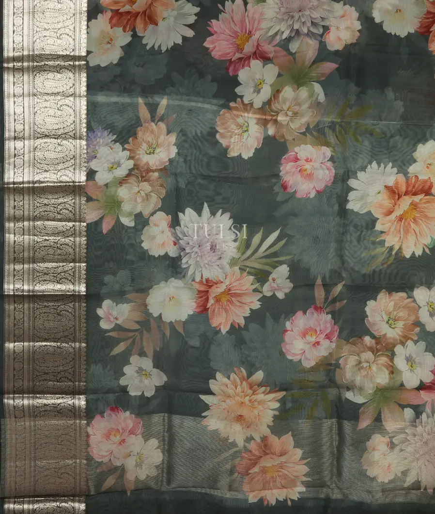 Grey Kora Organza Printed Saree T5197394