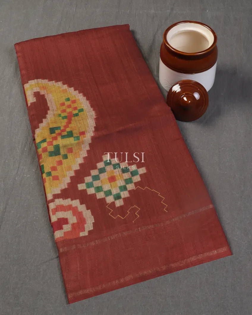 Maroon Tussar Printed Saree T523717-image