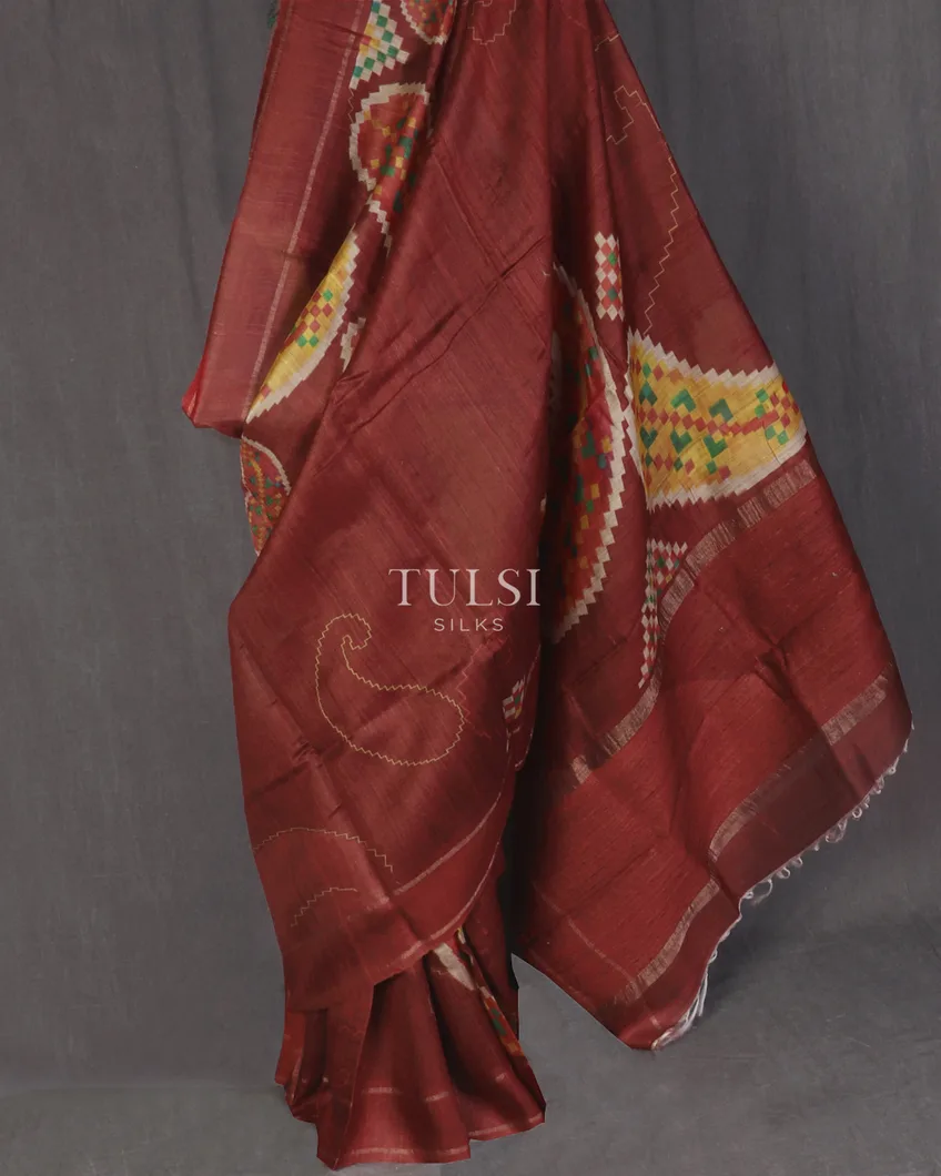 Maroon Tussar Printed Saree T5237172