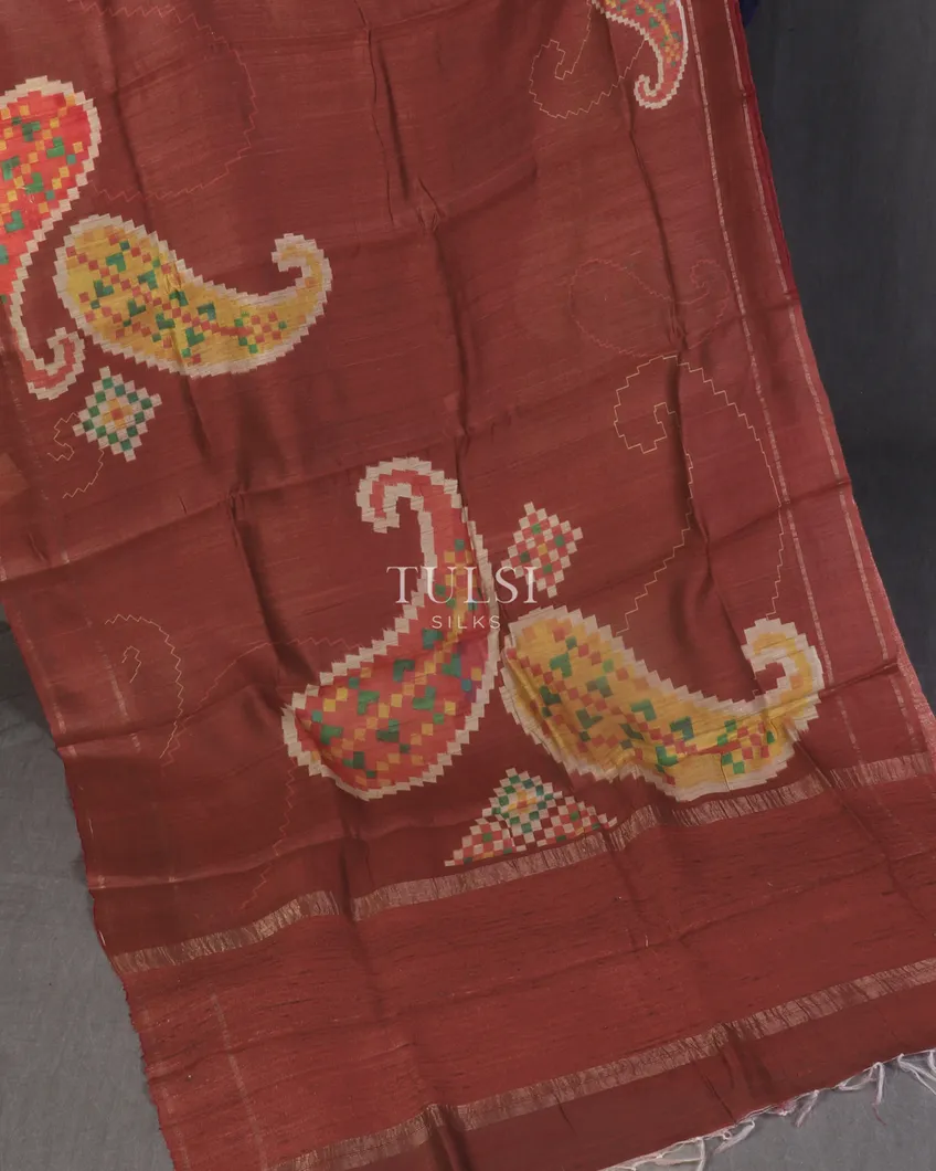 Maroon Tussar Printed Saree T5237174