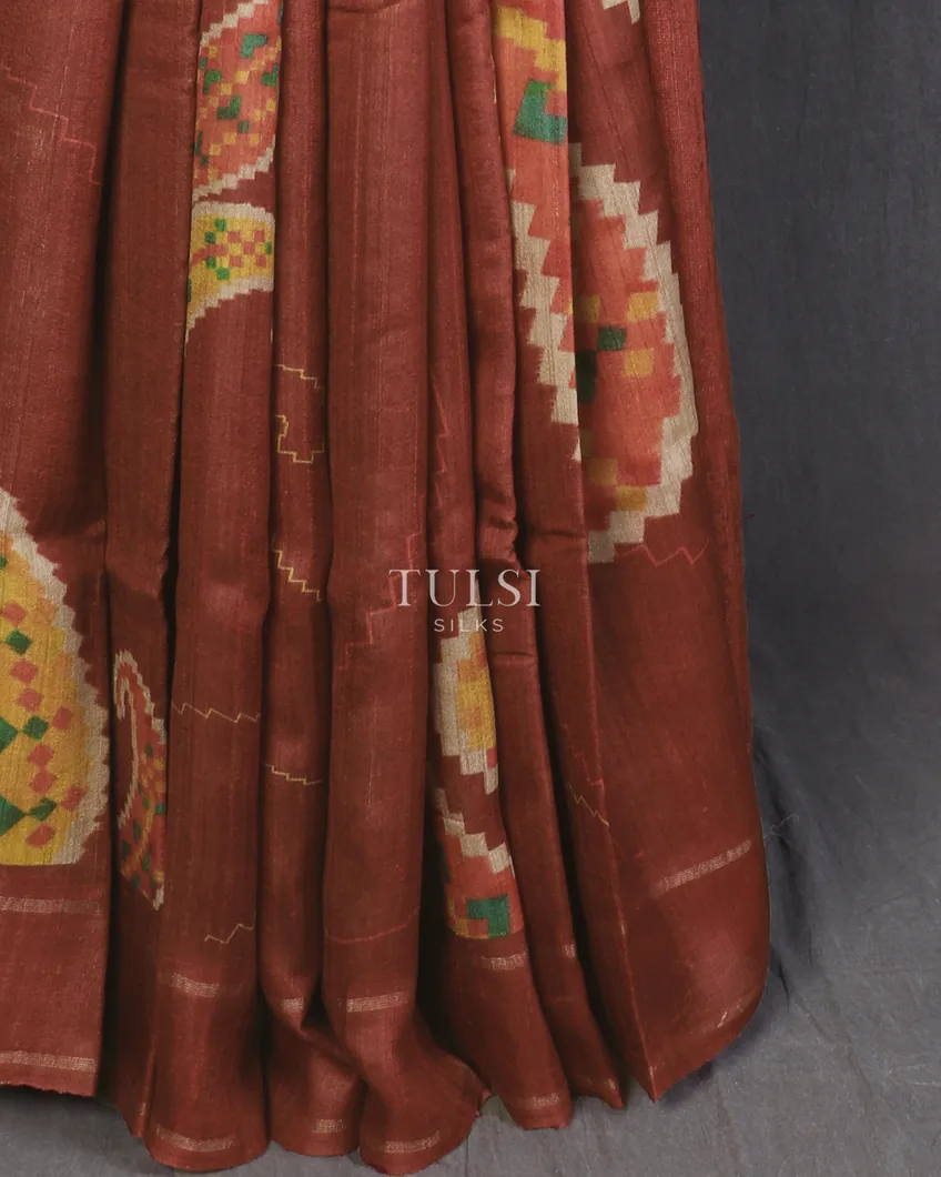 Maroon Tussar Printed Saree T5237175
