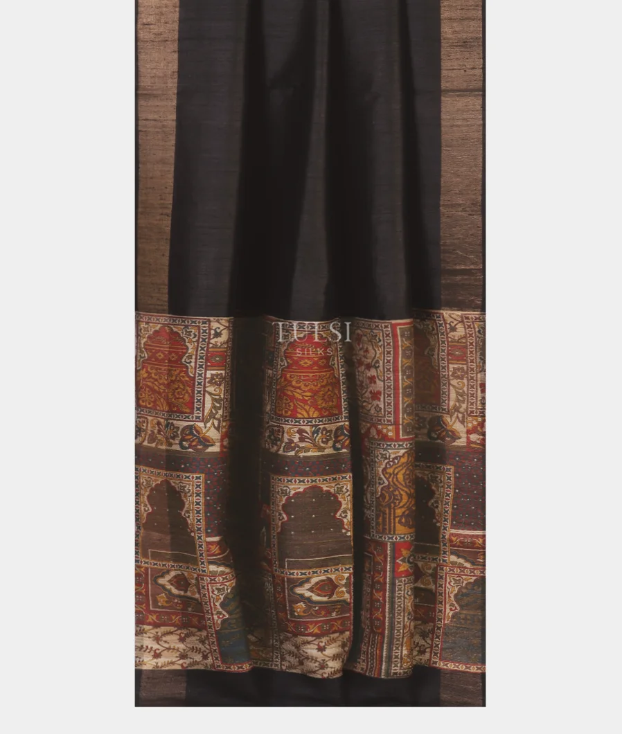 Black Tussar Printed Saree T5250342