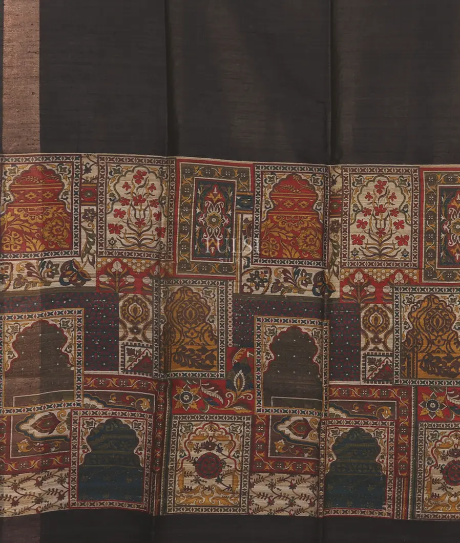 Black Tussar Printed Saree T5250344