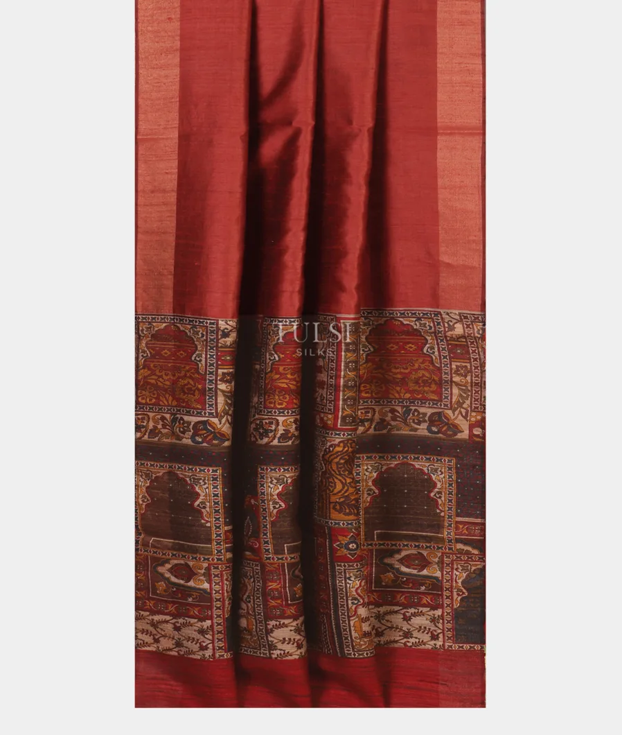 Red Tussar Printed Saree T5250352