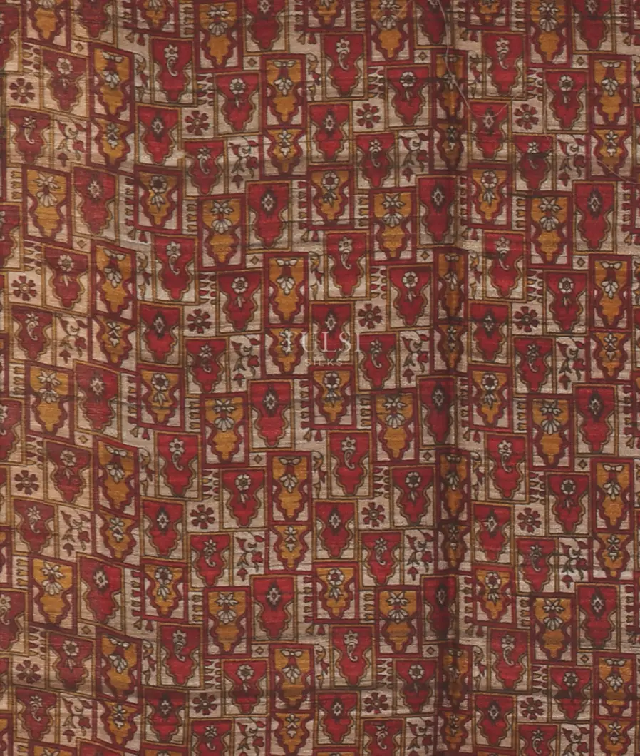 Red Tussar Printed Saree T5250353