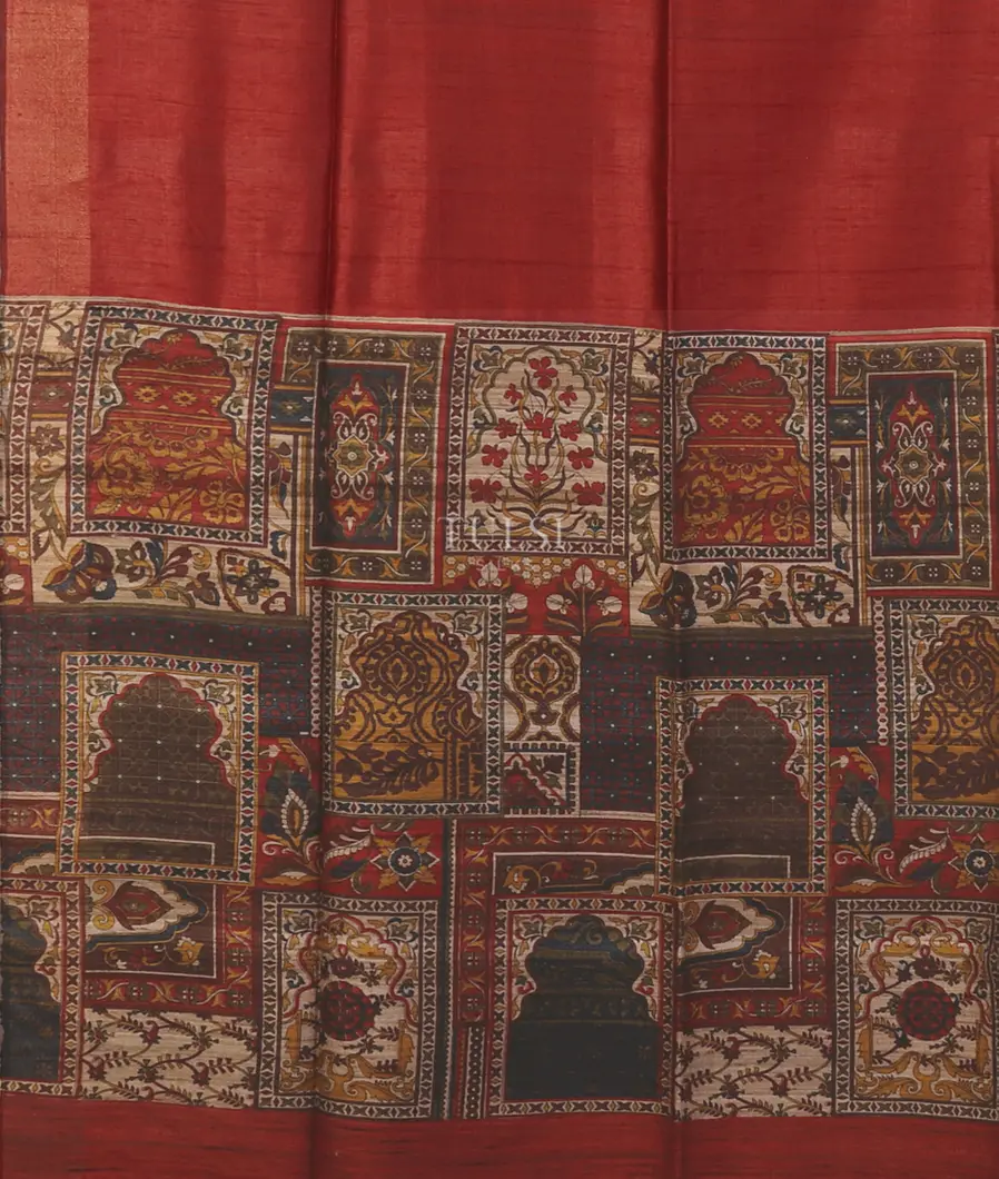 Red Tussar Printed Saree T5250354