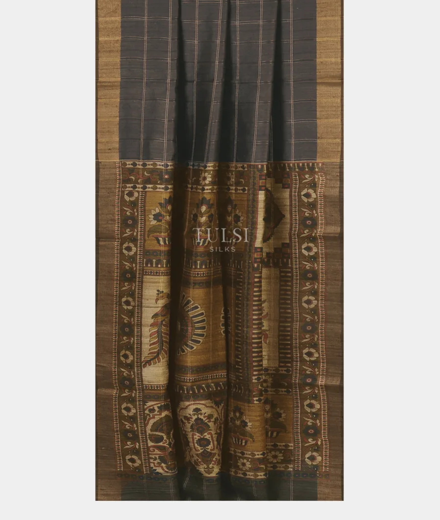 Grey Tussar Printed Saree T5251292