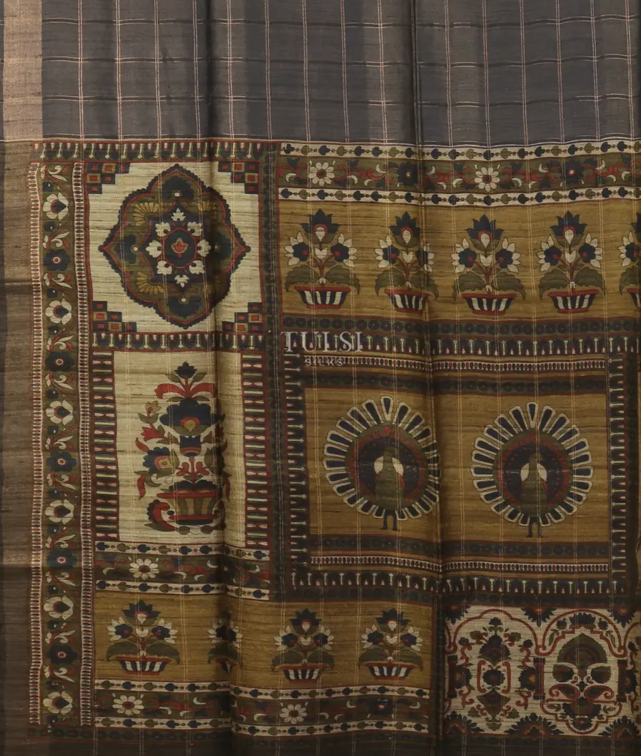 Grey Tussar Printed Saree T5251294