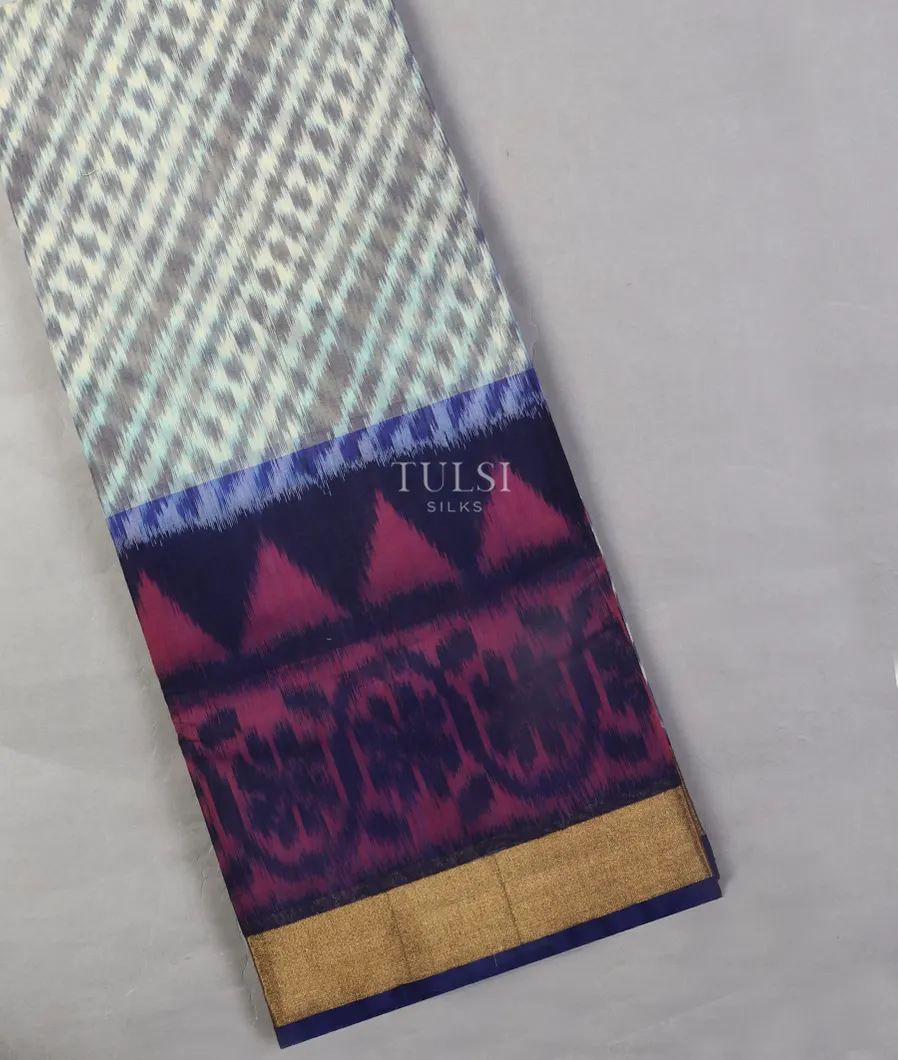 White Pochampalli Silk Cotton Saree T526408-image