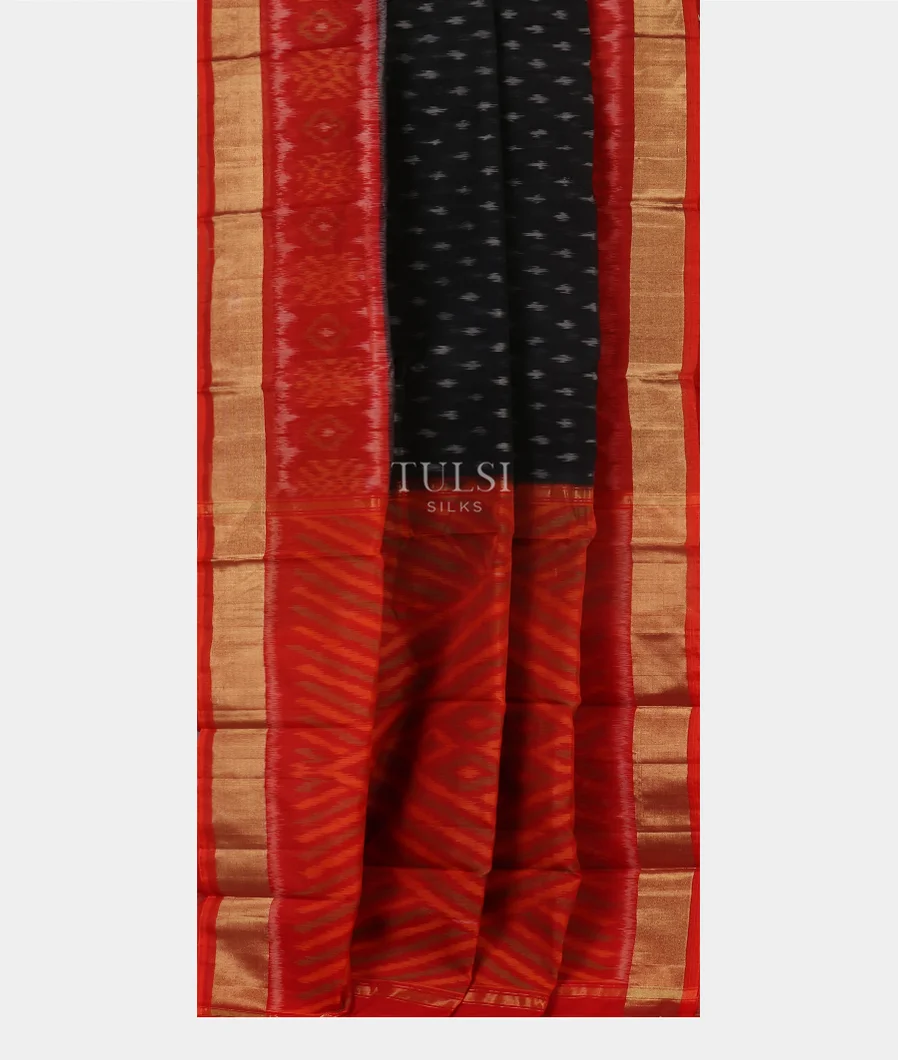 Black Pochampalli Silk Cotton Saree T5263992