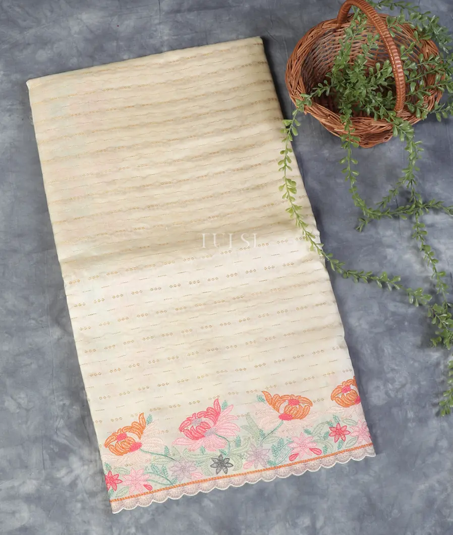 Off-White Tussar Embroidery Saree T530010-image