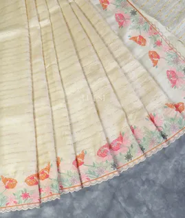 Off-White Tussar Embroidery Saree T5300102
