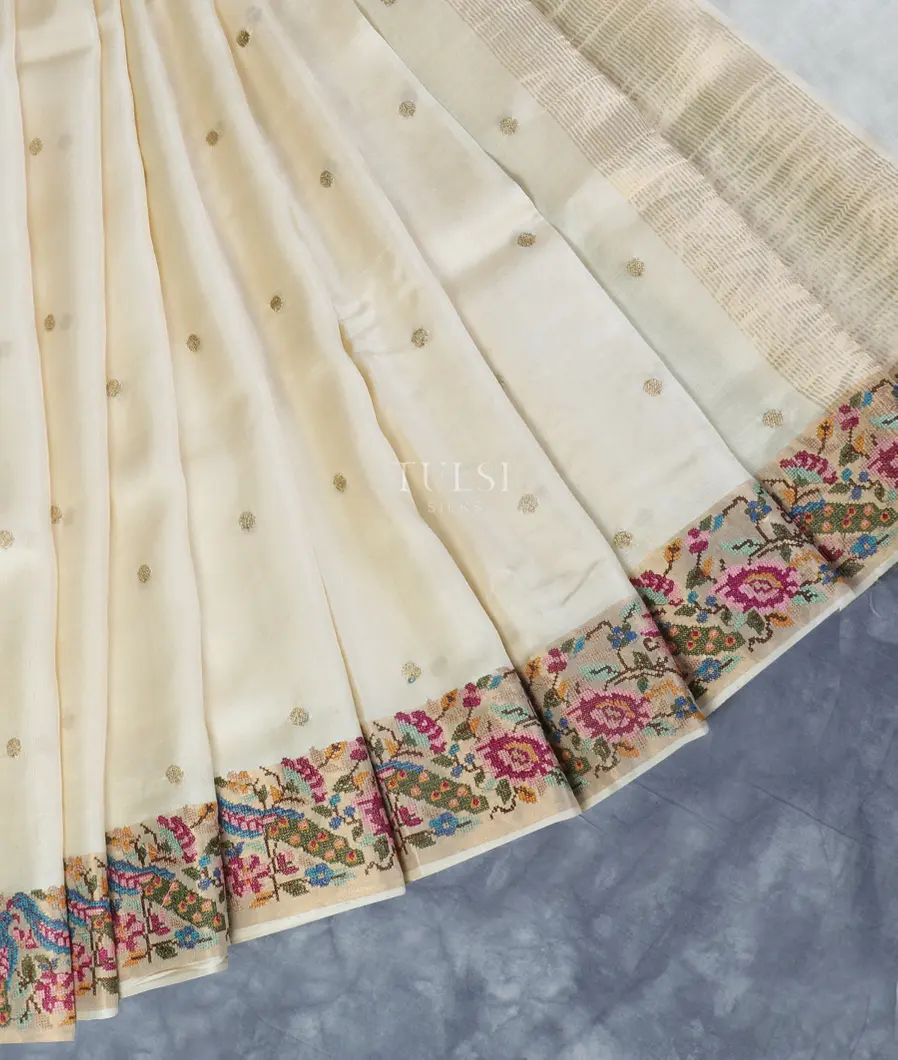 Off-White Tussar Embroidery Saree T5300192