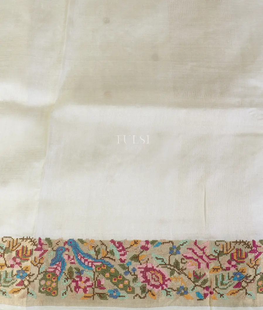 Off-White Tussar Embroidery Saree T5300193