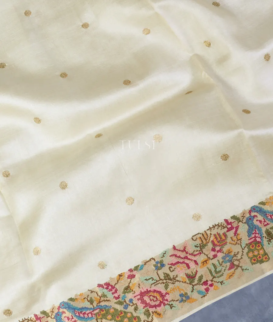 Off-White Tussar Embroidery Saree T5300194