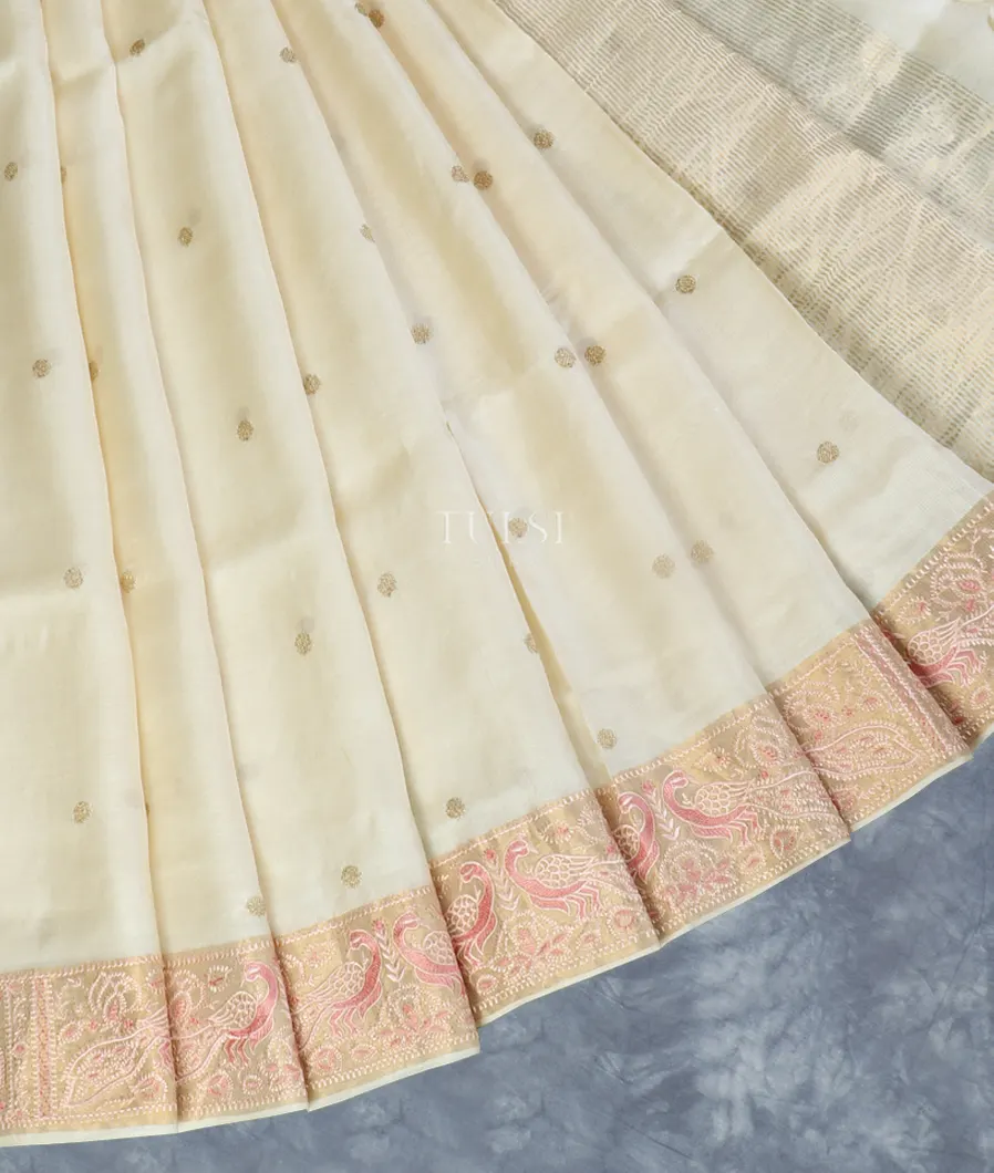 Off-White Tussar Embroidery Saree T5300222