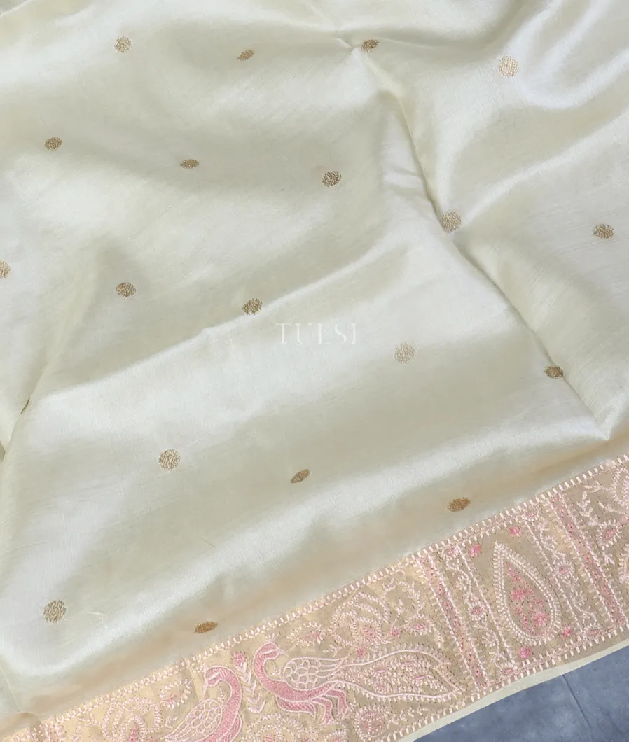 Off-White Tussar Embroidery Saree T5300224