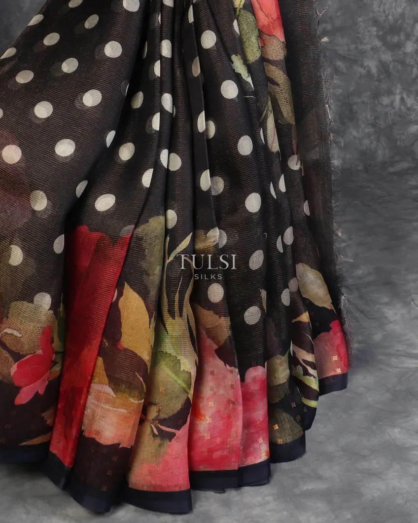 Black Kora Organza Printed Saree T5301462