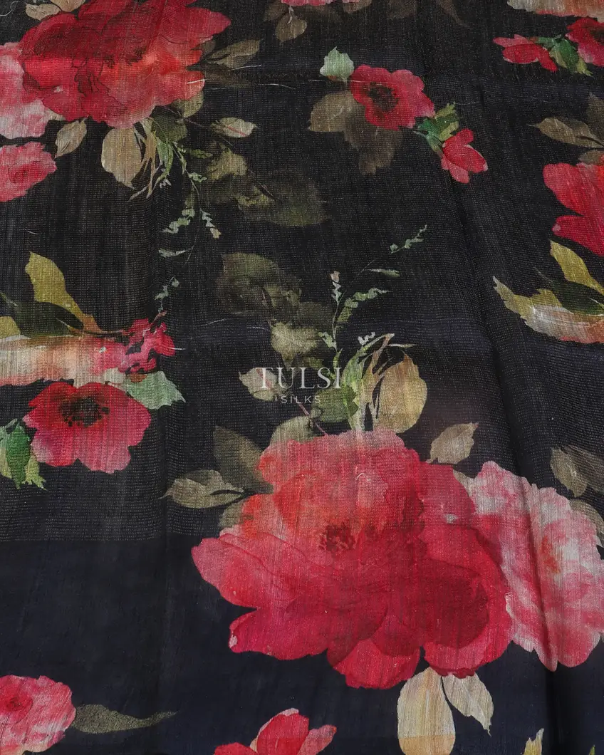 Black Kora Organza Printed Saree T5301463