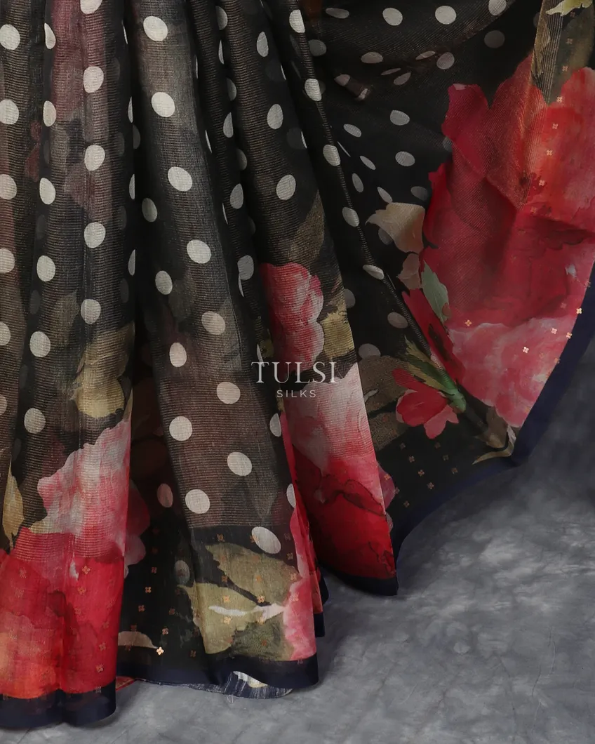 Black Kora Organza Printed Saree T5301465