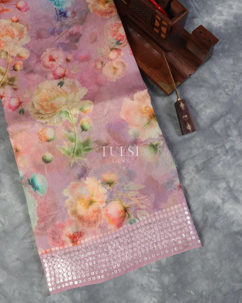 Lavender Organza Printed Saree T530300-image