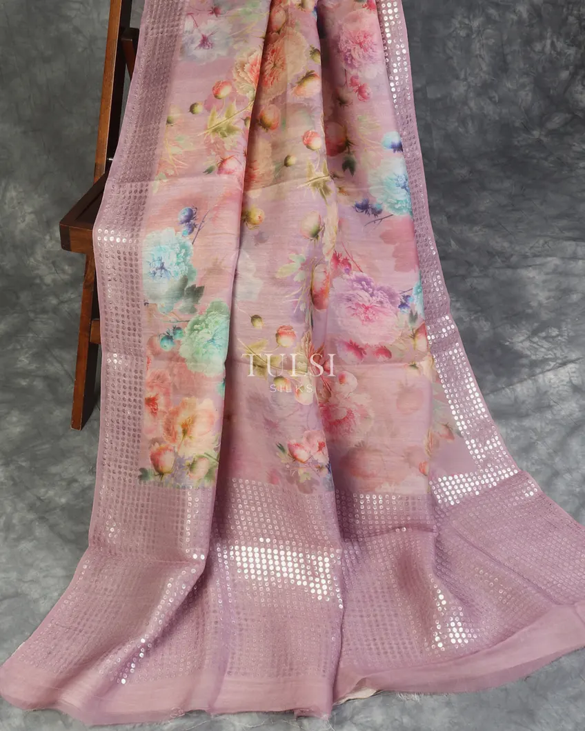 Lavender Organza Printed Saree T5303002