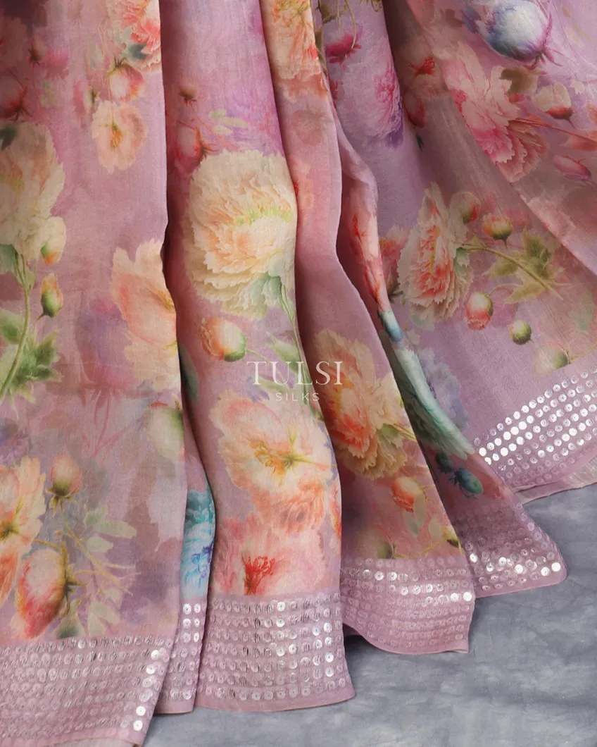 Lavender Organza Printed Saree T5303004