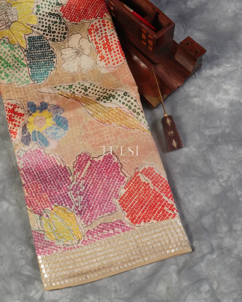 Beige Organza Printed Saree T530301-image