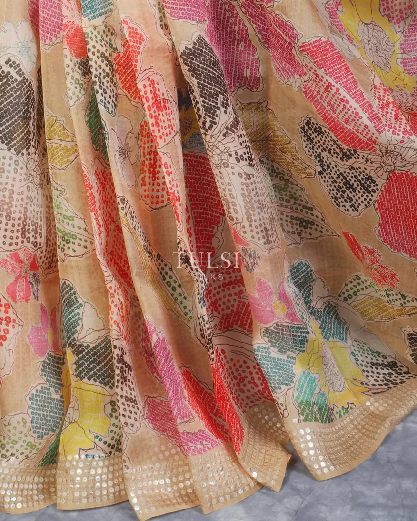 Beige Organza Printed Saree T5303014