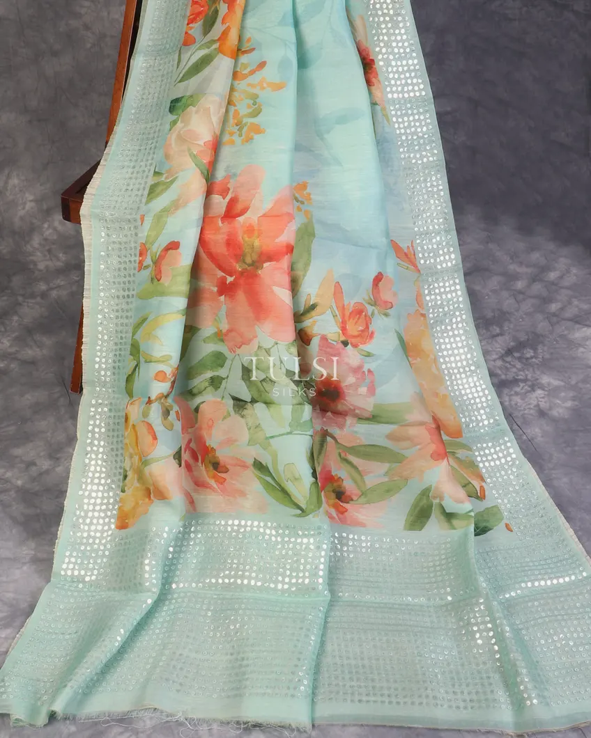 Blue Organza Printed Saree T5302852